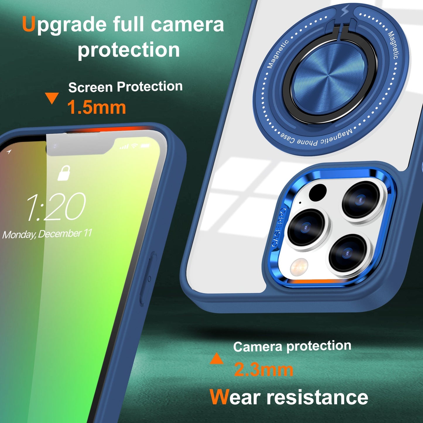 Metal Magnetic Ring Holder Transparent Protective Phone Case For iPhone Support Wireless Charging