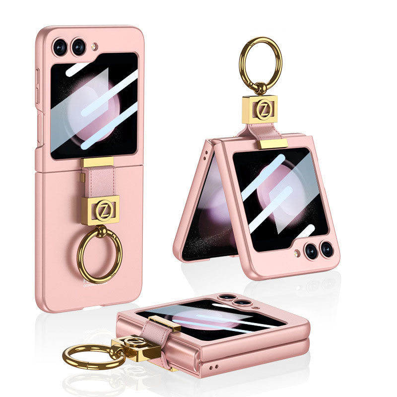 Luxury Z Ring Holder Phone Case With Back Screen Protector For Samsung Galaxy Z Flip5 Flip4 Flip3