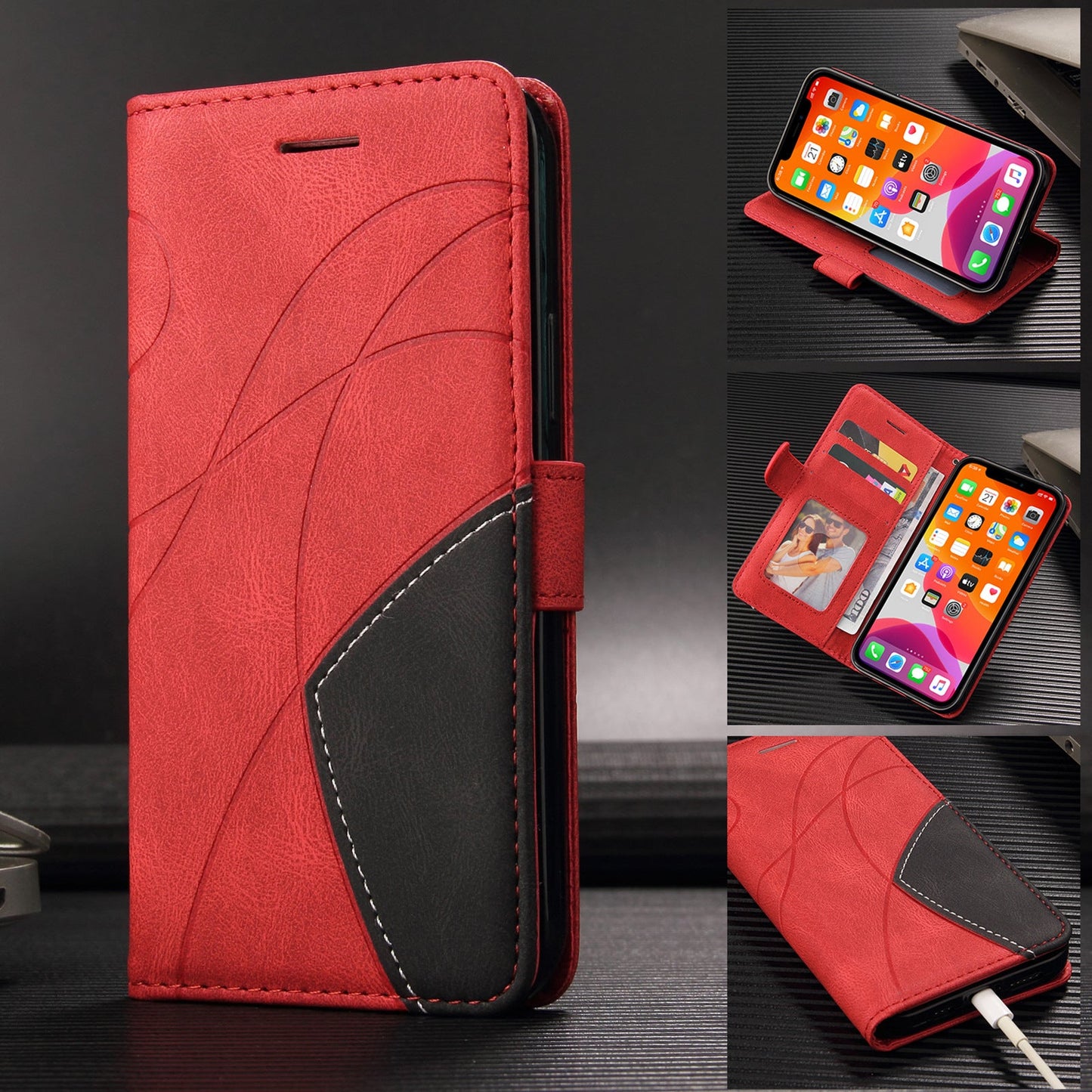 Two-tone Stitched Leather Phone Case for Samsung Galaxy