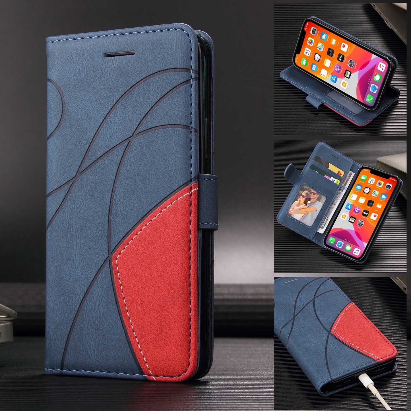 Two-tone Stitched Leather Phone Case for Samsung Galaxy