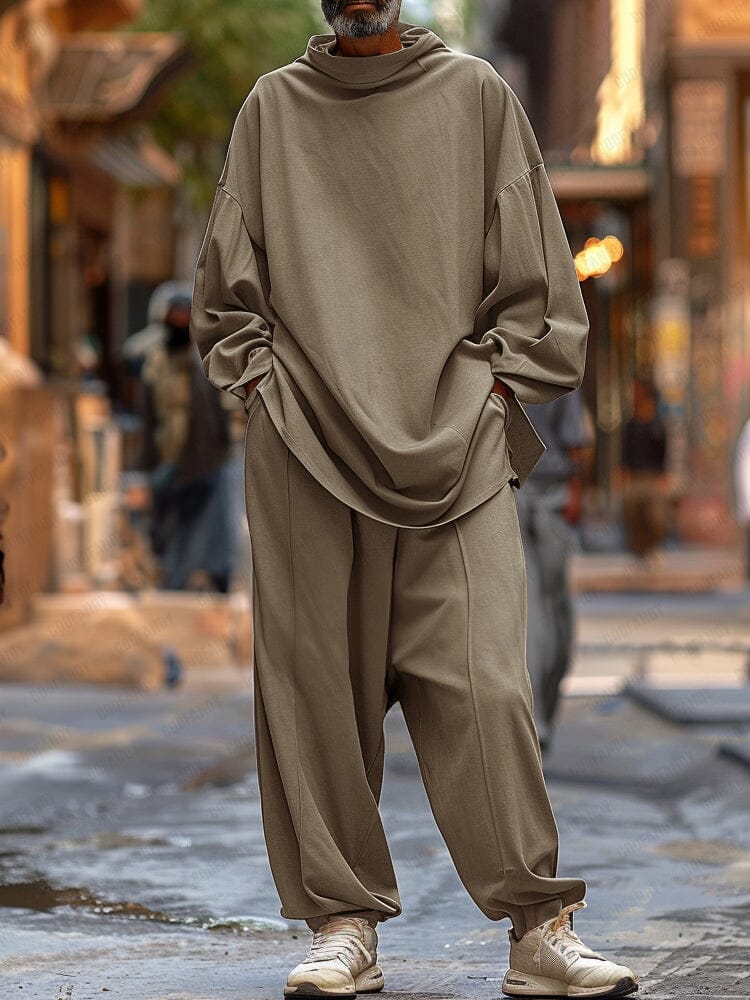 Leisure Soft Fabric 2-Piece Outfits Sets coofandy Khaki M 