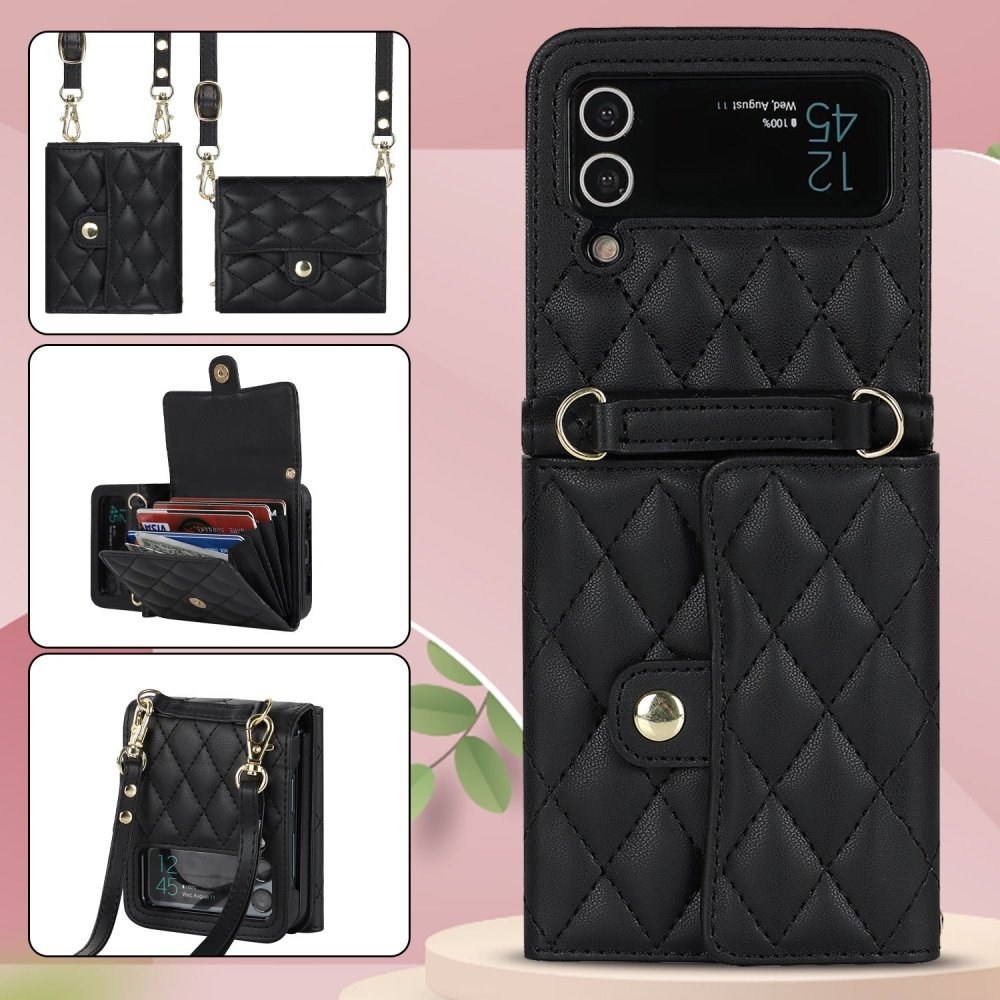 Crossbody foldable mobile phone case leather case suitable for Samsung Z Flip3/4/5 small fragrance mobile phone protective cover - eewoldia