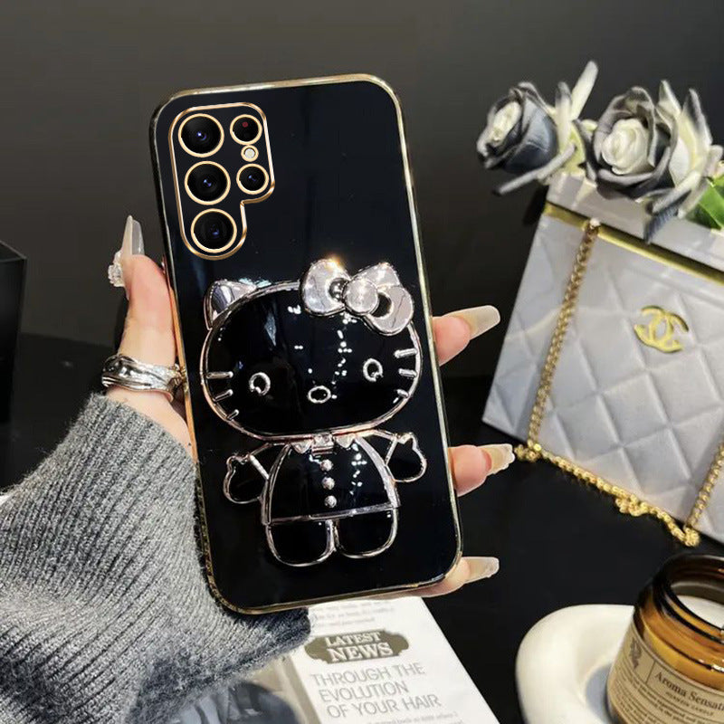 Cute cat makeup mirror holder protective Casefor Samsung S22 S23 S24 Plus Ultra