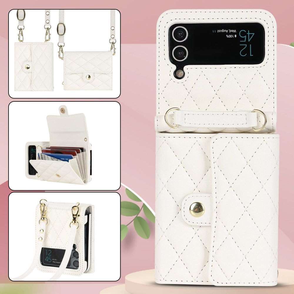 Crossbody foldable mobile phone case leather case suitable for Samsung Z Flip3/4/5 small fragrance mobile phone protective cover - eewoldia