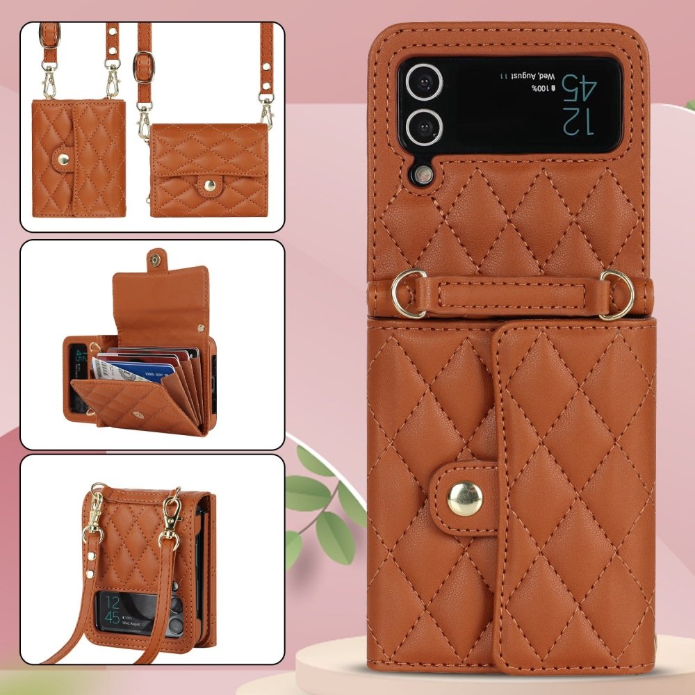 Crossbody foldable mobile phone case leather case suitable for Samsung Z Flip3/4/5 small fragrance mobile phone protective cover - eewoldia