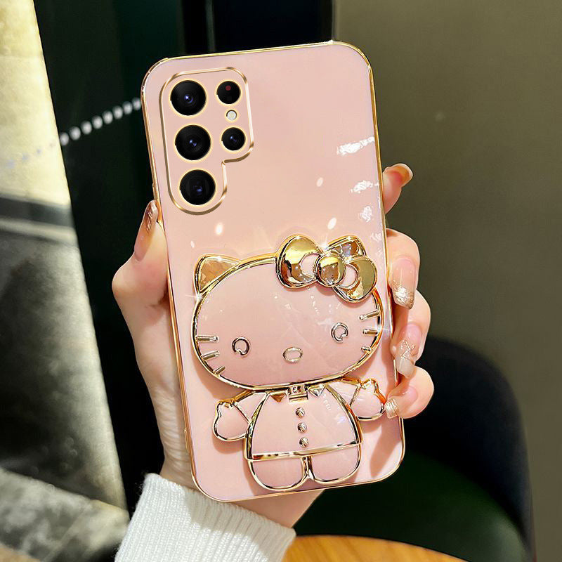 Cute cat makeup mirror holder protective Casefor Samsung S22 S23 S24 Plus Ultra