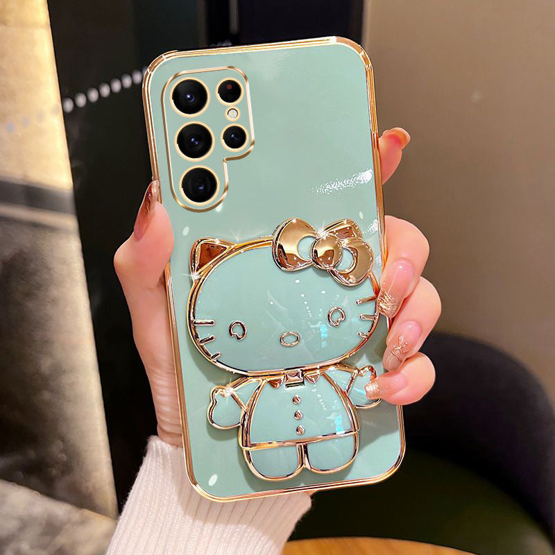 Cute cat makeup mirror holder protective Casefor Samsung S22 S23 S24 Plus Ultra