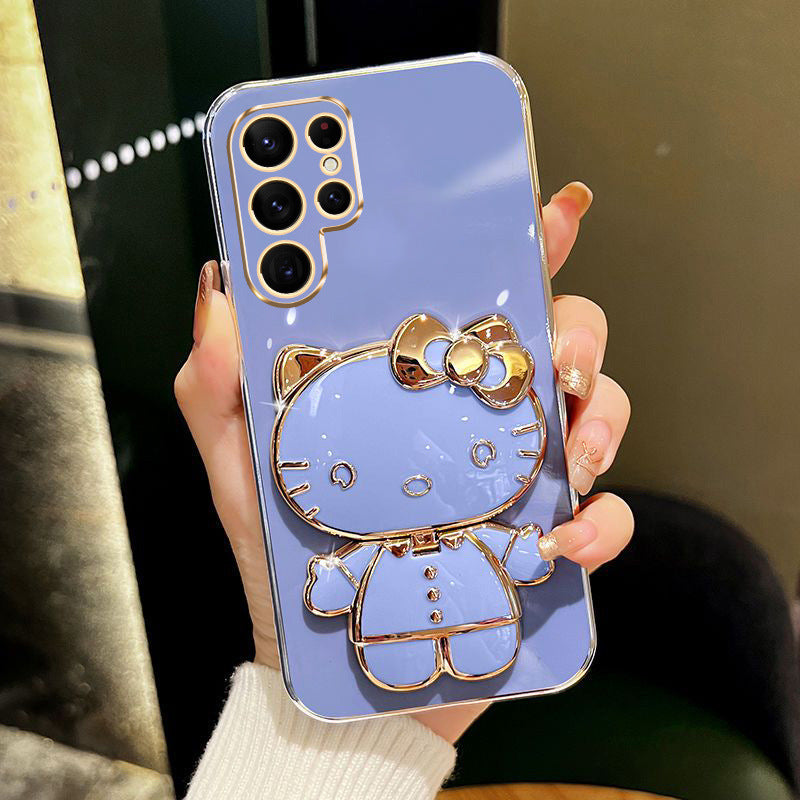 Cute cat makeup mirror holder protective Casefor Samsung S22 S23 S24 Plus Ultra