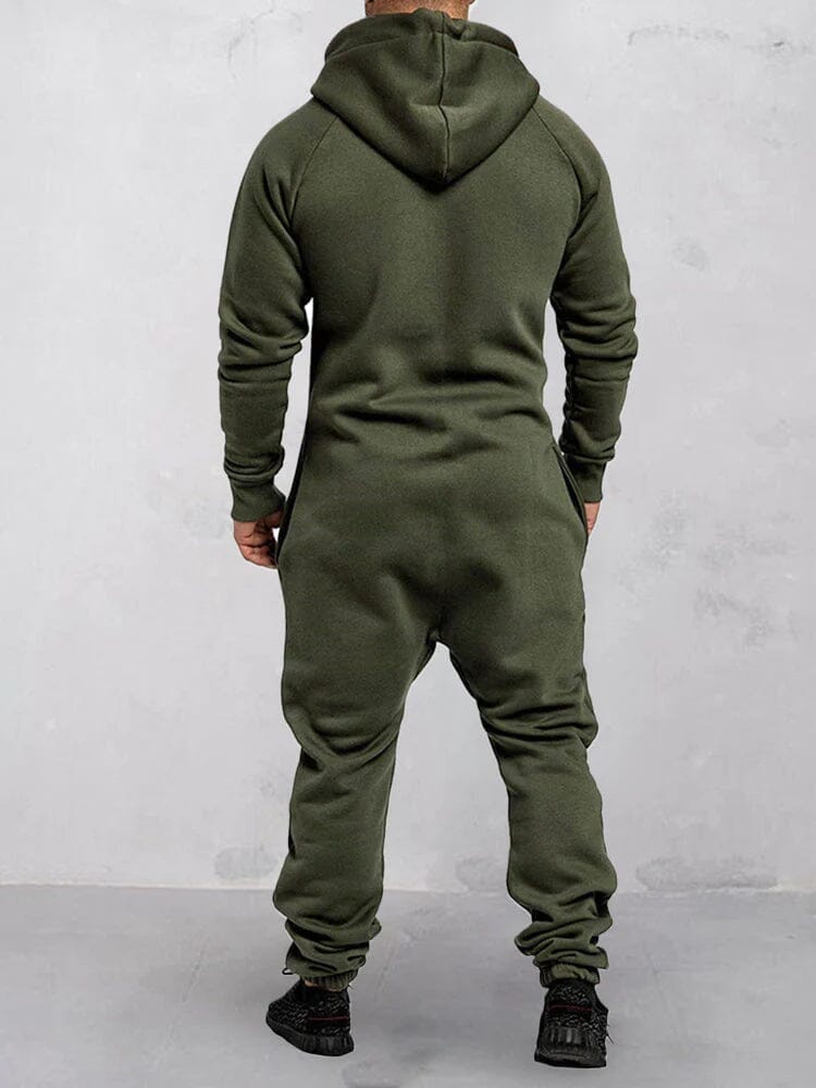 Hooded Fleece Solid Color Jumpsuit
