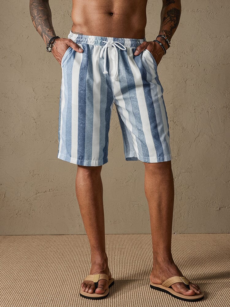 Stripe Drawstring Cotton Linen Beach Shorts