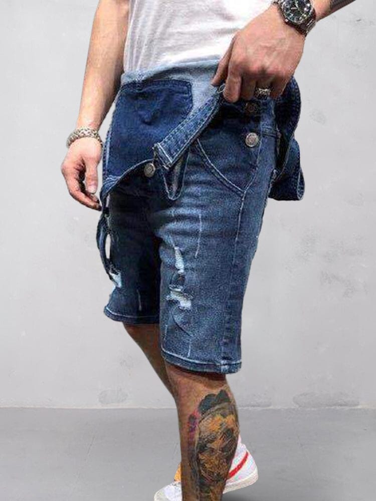 Torn Denim Overalls Shorts