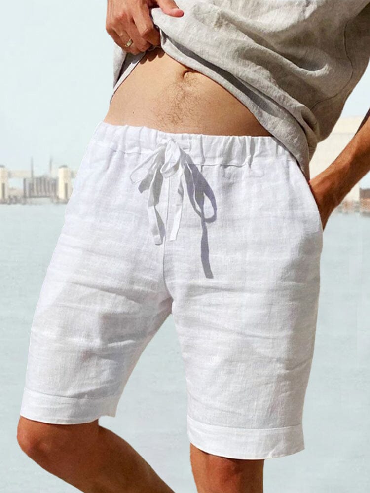 Cotton Linen Drawstring Casual Shorts