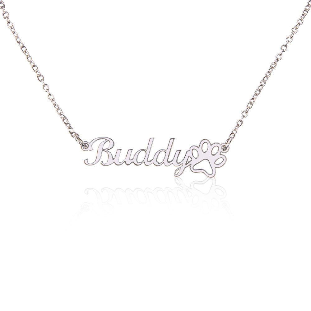My Pet Customizable Name Necklace with Paw Print