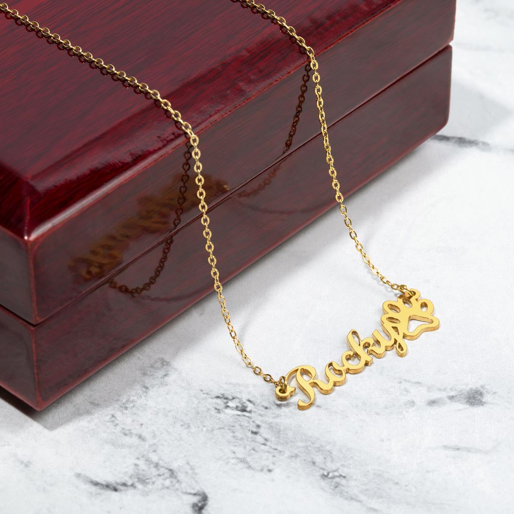 My Pet Customizable Name Necklace with Paw Print