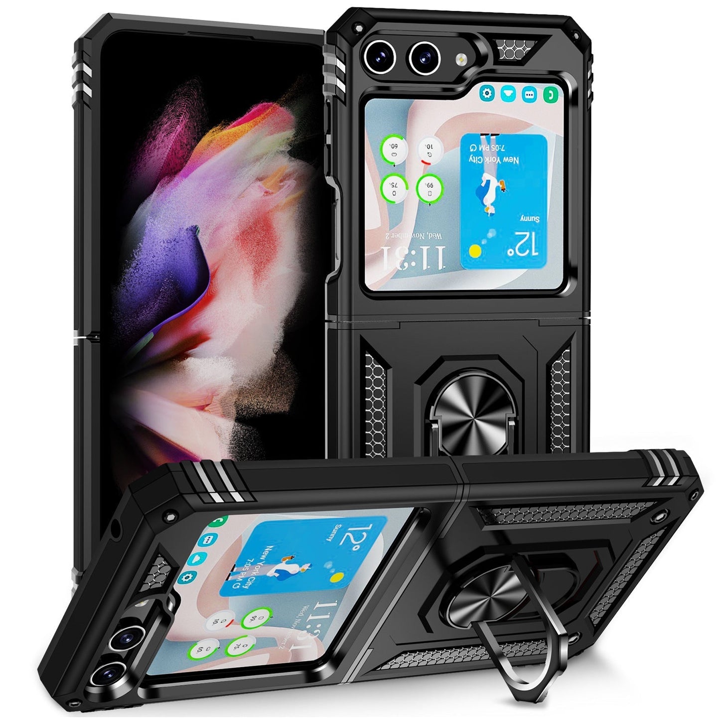 Samsung Galaxy Z Flip5 Armor Heavy Duty Military Grade Protection Case Built-in 360° Rotate Ring Stand(Pre-sell)