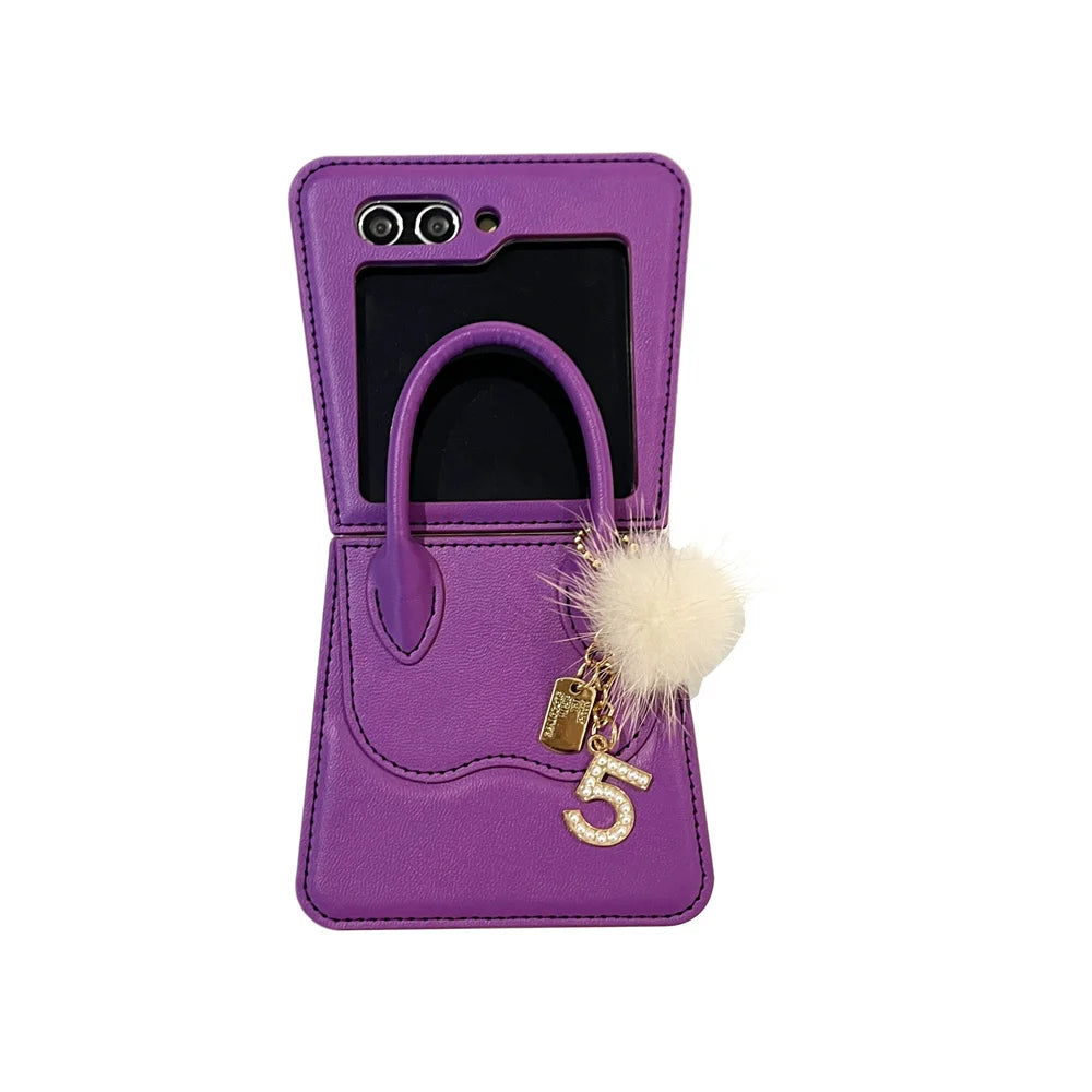 Luxury Leather Handbag Phone Case For Samsung Galaxy Z Flip 5 4 3 Cases