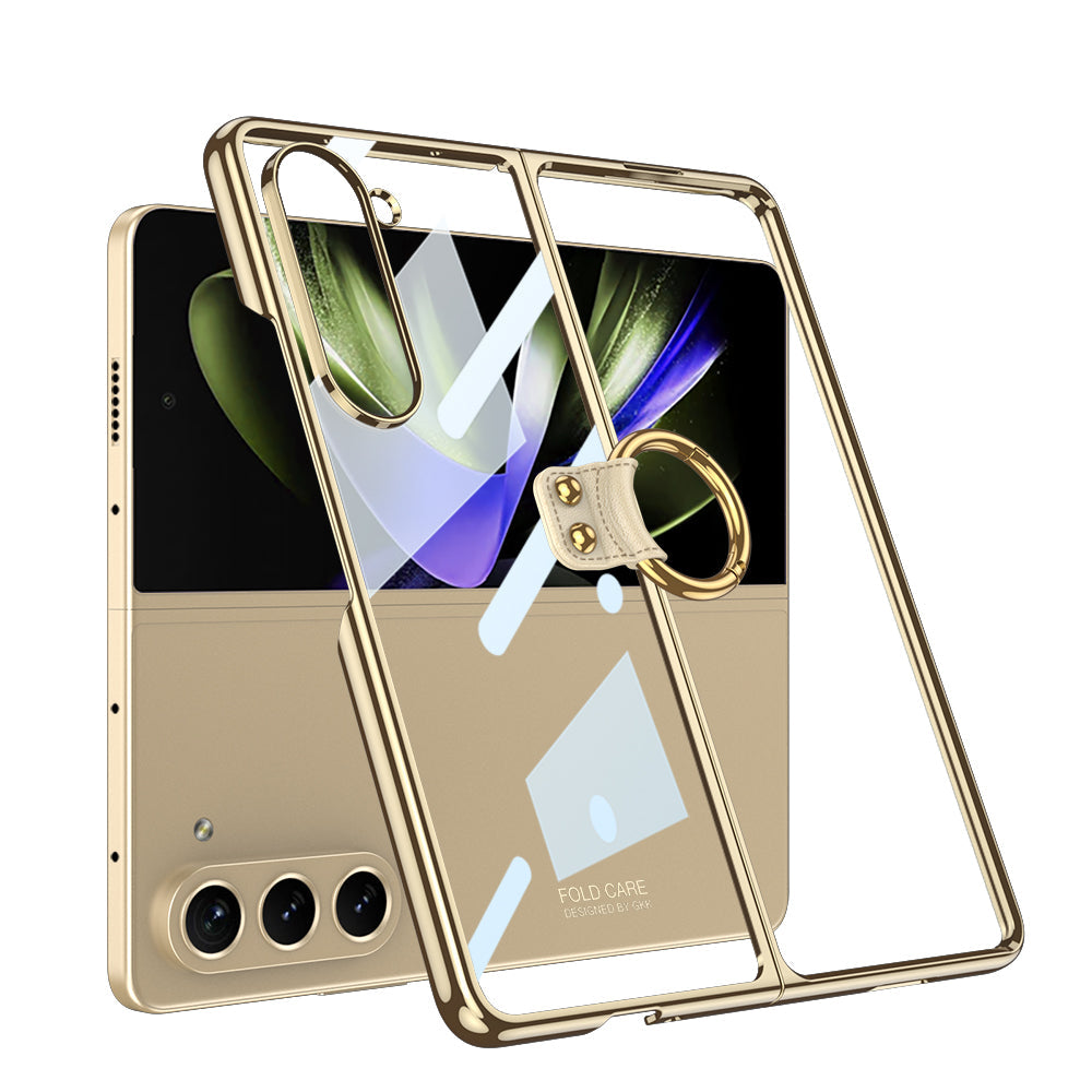 Transparent Electroplating Ring Holder Protective Phone Case For Samsung Galaxy Z Fold 5/4/3 5G