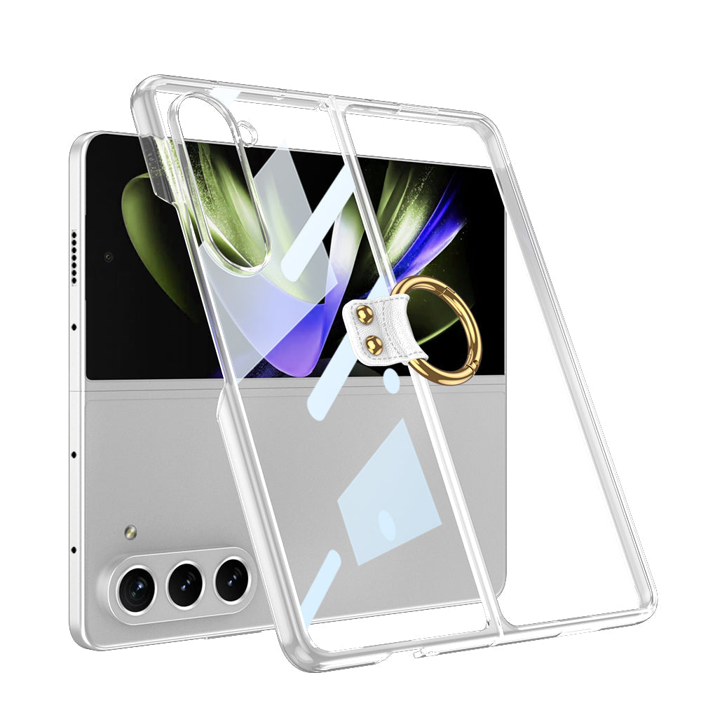 Transparent Electroplating Ring Holder Protective Phone Case For Samsung Galaxy Z Fold 5/4/3 5G